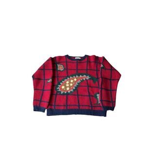 J.G. Hook Wool Paisley Check‎ Sweater - 100% Hand Knit Wool - Striped - size PM